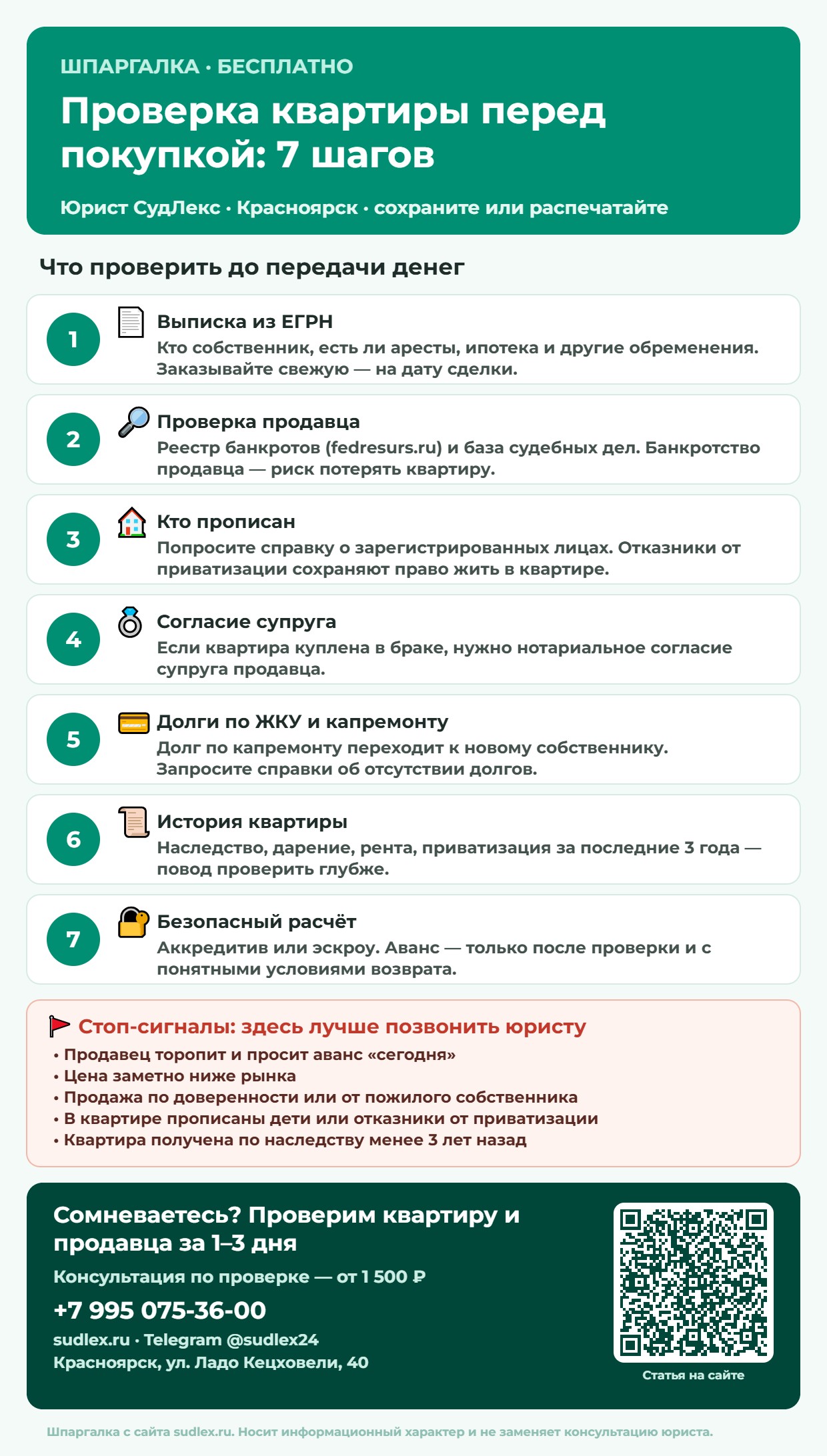 Проверка квартиры перед покупкой: когда без юриста не обойтись Шпаргалка юриста: Проверка квартиры перед покупкой: 7 шагов